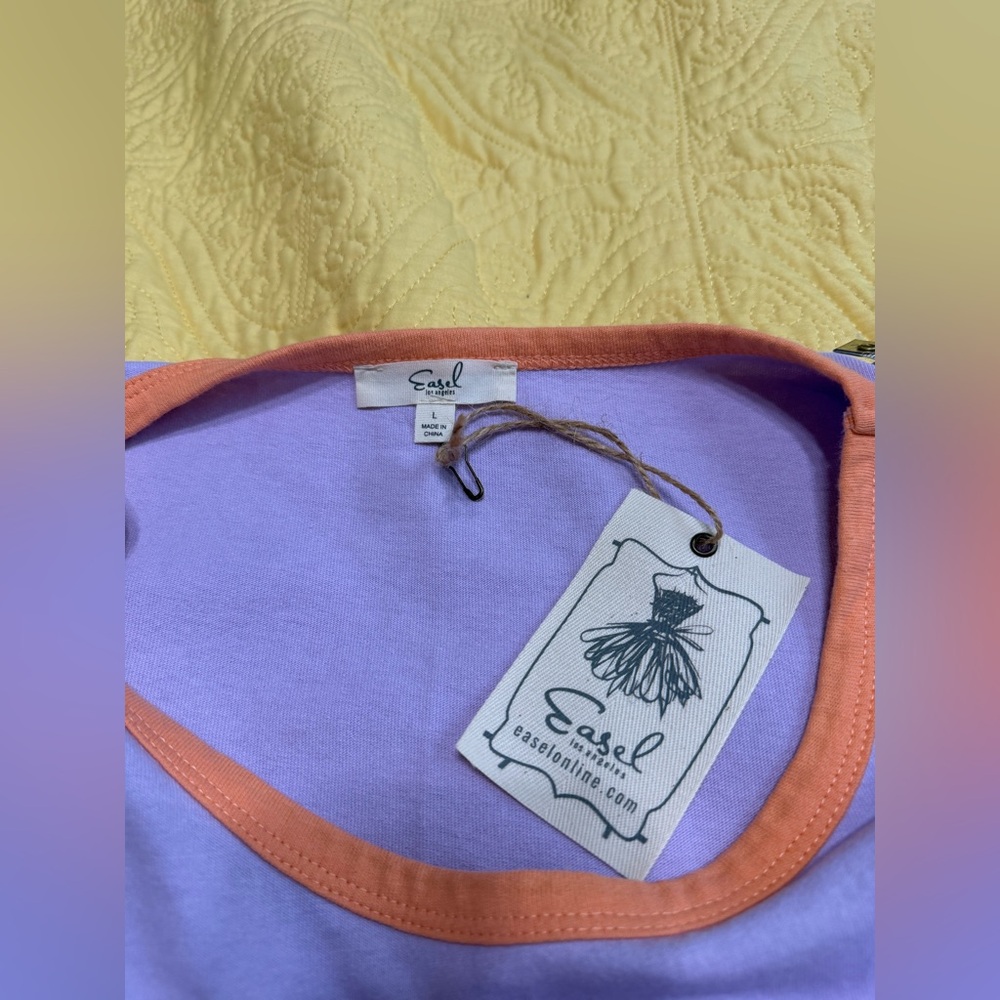 EASEL Lavender Colorblock Short Sleeve Tee with Neon Accents - Picture 7 of 8